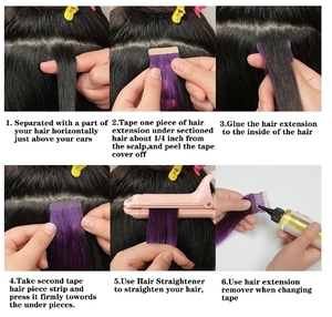 Extensions de <span class=keywords><strong>cheveux</strong></span> naturels <span class=keywords><strong>Remy</strong></span> à bandes invisibles, 40 pièces, 100g, ondulés, noirs, alignés aux cuticules, qualité usine, prix abordable - Product Image 6