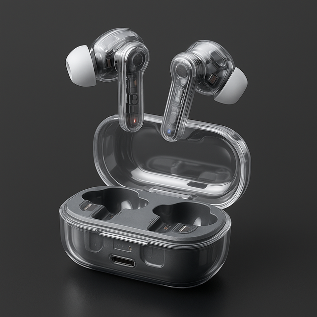 Transparent Mechanical TWS Wireless Earbuds 5.3 with Visible Components, LED Light, and HiFi Sound