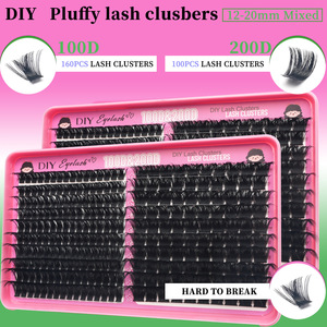 Extensions <span class=keywords><strong>de</strong></span> cils en grappe DIY 100D 120D 150D 200D, effet vison russe, volumineux, 8-16mm, courbure C D, pré-coupés, segmentés, effet wispy - Product Image 3