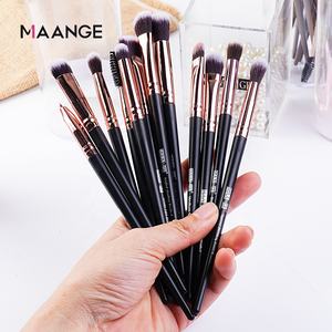 MAANGE 13 pinceaux de maquillage noirs, pinceau fard à paupières fond de teint blush, nouveau design artistique, ensemble de pinceaux cosmétiques pour les yeux en or rose - Product Image 1