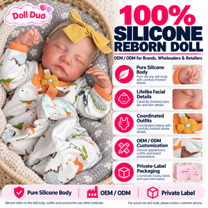 Muñeca Reborn de Silicona de Cuerpo Completo de 18 Pulgadas, Personalizada, Modelo Doll Duo, con Pajita Amarilla y Pelele Blanco con Estampado Animal, Regalo de Navidad - Product Image 1