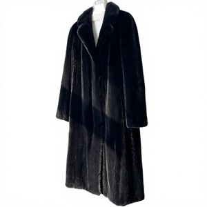 Manteau long en fourrure noire pour femme, manches longues, col à revers, devant ouvert, élégant, vêtement d'extérieur d'hiver, chaud, épais, couleur unie - Product Image 1