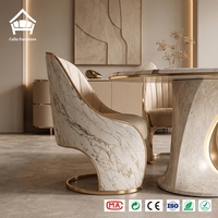 Chaise de salle à manger en cuir crème, style moderne minimaliste de luxe, avec panneau latéral en marbre, personnalisation complète pour villa, manoir, restaurant