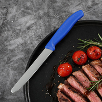 Lot de 6 couteaux à steak en acier inoxydable 3Cr13 de 4,5 pouces avec manche en PP bleu, anti-rouille, tranchants, pour cuisine et table