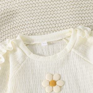 Exquisite Two-Piece Set for Girls 4-7 Years Old Autumn <b>Flower</b> Embroidery Ruffle Top Elegant Flared Pants Bow Cute for Children - Product Image 2