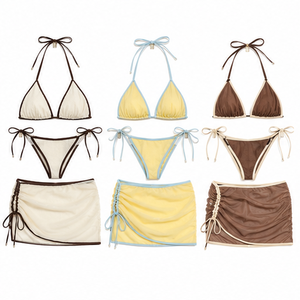 Women 3 Piece Bikini Set Push Up Triangle Bra Halter Swimwear Skirt <b>Beach</b> Bathing Suit - Product Image 1