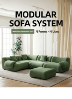 Canapé modulaire compact en bambou, format droit, en tissu, pour salon
