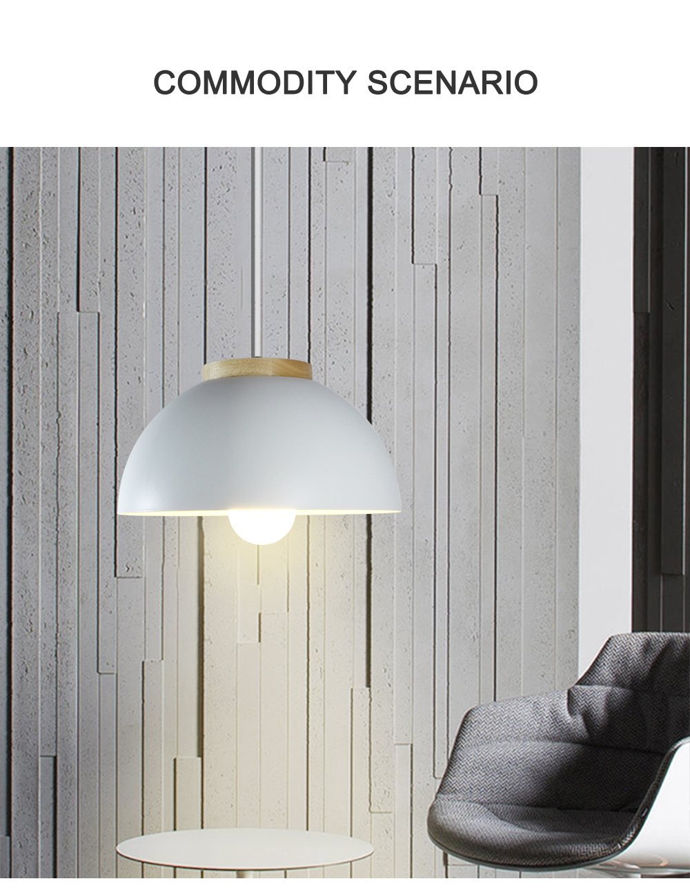 Modern White Pendant Light Simple Restaurant Coffee Shop Wood Grain Single-head Semicircular hanging lamp