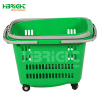 Panier de courses en plastique vert Highbright Supermarket 40L, 3 poignées, robuste, durable, facile à transporter, panier de rangement