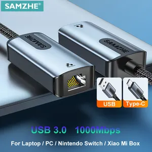 SAMZHE USB以太网适配器USB集线器3.0 1000Mbps RJ45局域网网卡USB转以太网适配器，适用于笔记本电脑小米盒交换机