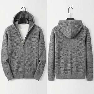 Cardigan <span class=keywords><strong>zippé</strong></span> décontracté pour <span class=keywords><strong>homme</strong></span> en <span class=keywords><strong>maille</strong></span> ajourée, respirant et léger, à manches longues - Product Image 2
