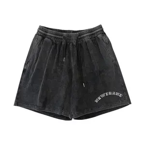 Custom bulk french terry streetwear workout shorts acid wash 5 inch inseam shorts