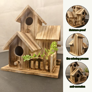 Nhà Máy Bán Hàng Handmade Thân Thiện Với Môi Gỗ Nhỏ Biệt Thự Phong Cách Treo Chim Làm Tổ Hộp Cho Lồng Hoặc Ngoài Trời Sử Dụng - Product Image 2