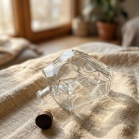 Bouteille à spiritueux en verre cristallin facetté de qualité supérieure avec bouchon en bois et logo personnalisé pour distillerie