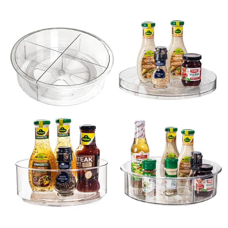 Estante de almacenamiento de especias de cocina, estante giratorio de plástico transparente acrílico, 360 grados, organizador de condimentos