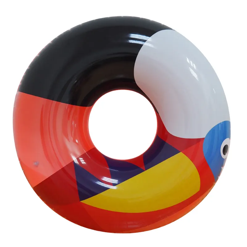Novo design de passeio na praia crianças brinquedos de água anel de natação adulto fontes do partido tropical toucan carros alegóricos piscina inflável