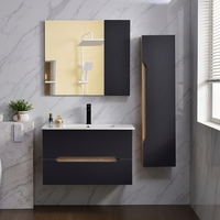 Meuble-lavabo moderne en bois massif résistant à l'eau avec miroir encadré et vasques pour salle de bain, idéal pour ferme et hôtel, avec lavabo en céramique