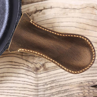 Lot de 2 protège-poignées personnalisés en cuir véritable pour camping et pique-nique, pour poêles et poignées de casseroles en fonte