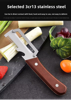 Veelzijdige roestvrijstalen fruit- en groenteschiller en flesopener met ergonomische houten handgreep, keukengereedschap