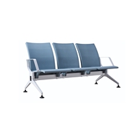 Banc d'attente à 3 places avec cadre en métal pour aéroport, hôpital, école, bureau avec coussin en cuir PU