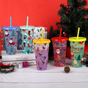 Christmas Theme 24oz Sublimation Custom Travel <b>Coffee</b> Mug Printed Logo Pattern Straw Tumbler Reusable Cold Drinks - Product Image 3