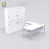 Bureau de direction compact IULTRA 1,2m-1,5m, moderne en forme de L, avec armoires de rangement modulaires, montage facile, bois écologique, garantie 10 ans