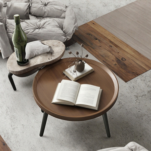 Tables basses gigognes modernes en bois à hauteur réglable avec structure en fer, design minimaliste, meubles de salon, plateau noir, pieds noirs - Product Image 3