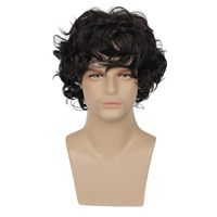 Nouvelle Arrivée Perruques Synthétiques Complètes pour Hommes Style Européen et Américain, Fabriquées à la Machine, Volumineuses, Courtes et Bouclées, Style Denim