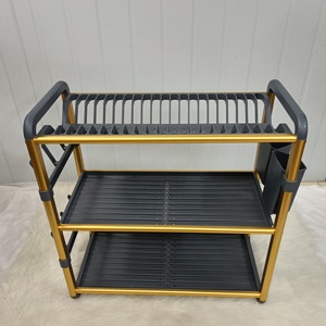 Escurridor de Platos <span class=keywords><strong>Plegable</strong></span> de 3 Niveles para Encimera de Cocina, Escurridor de Platos de Aluminio con Bandeja de Drenaje, Almacenamiento de Platos y Tazones - Product Image 3