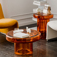 Table basse en verre épais soufflé à la main, couleur ambre, personnalisable, table basse ronde de luxe pour la décoration de la maison, de l'hôtel et de la villa
