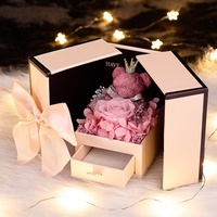 Boîte à fleurs éternelles de luxe avec ours en peluche et double porte, étui à bijoux, emballage cadeau Saint-Valentin, vente en gros