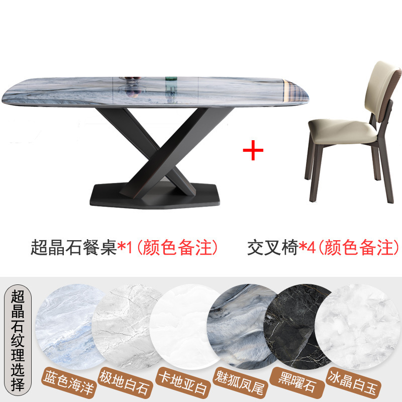 Super crystal stone dining table cross chair 4