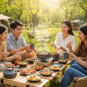 Ensemble de cuisine de camping pour 2 à 3 personnes, batterie de cuisine antiadhésive + réchaud à gaz portable compact avec <span class=keywords><strong>allumage</strong></span> électronique - Product Image 6