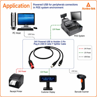 Câble USB 24V vers prise Hosiden 3 broches et câble USB B, séparateur en Y, câble de reçu d'imprimante pour système EPOS POS