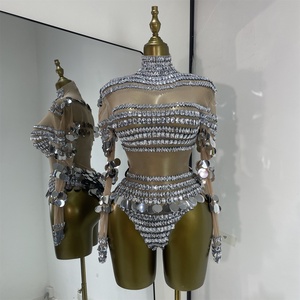Traje de lentejuelas plateadas con efecto explosión y diamantes brillantes <span class=keywords><strong>para</strong></span> Shang Yan Dozen Song bar Gogo Lead Dance Stage - Product Image 1