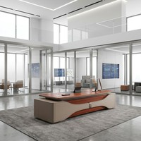 Bureau de direction LED 2400 mm, table de PDG en bois de placage naturel avec finition cristal, MDF E1, mobilier de bureau pour chef d'équipe
