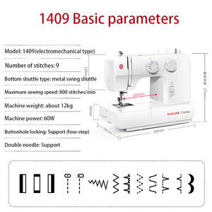 SINGER 1409 Elektrische Haushalts-Nähmaschine, Tragbar, Hohe Geschwindigkeit, Manueller Vorschubmechanismus für Kleidung, Kleine Räume, Industriemotor - Product Image 6