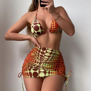 HANO Sexy Polka Dot Print Bikini Trois pièces Dessiner Corde Maillot De Bain À Lacets Corps Séparé Maillot De Bain Bandeau - Product Image 1