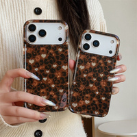 Coque de téléphone portable tendance motif léopard Love pour iPhone 17 16 15 Pro Max, brillante IMD, mignonne, dorée, Ins, bling, coque arrière robuste