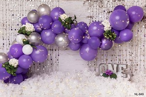 Papillon violet ballons mur toile de fond fille enfants 1er anniversaire gâteau Smash fond rose ballon enfants Portrait <span class=keywords><strong>photographie</strong></span> - Product Image 2
