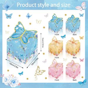 Lot de 12 boîtes cadeaux papillon 3D en forme de cube, boîtes à bonbons en papier floral avec feuille d'or pour mariage et anniversaire - Product Image 2