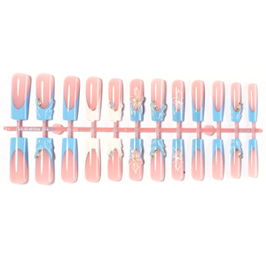 TSZS 24 <span class=keywords><strong>Uñas</strong></span> Postizas Francesas con Polvo Brillante Azul <span class=keywords><strong>y</strong></span> Blanco, <span class=keywords><strong>Uñas</strong></span> Postizas 3D con Flores <span class=keywords><strong>y</strong></span> Perlas, <span class=keywords><strong>Uñas</strong></span> Postizas <span class=keywords><strong>Largas</strong></span> <span class=keywords><strong>y</strong></span> Cuadradas para Manicura - Product Image 6