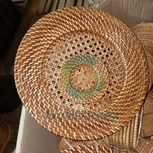 Assiettes de présentation jetables en rotin tressé marron, nouveau design, écologiques, avec motif bambou - Product Image 1