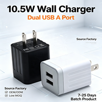 Chargeur mural HNT 10,5 W double port USB-A, adaptateur d'alimentation à charge rapide PD 3.0, chargeur portable pour iPhone Samsung certifié FCC