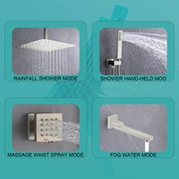 Système de douche avec montage au plafond Body Jet Pommeau de douche à effet pluie de 16 pouces et robinet de douche thermostatique à 4 voies