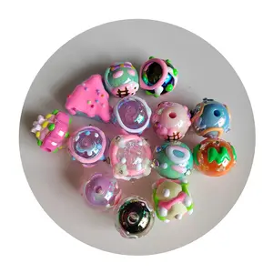 Bulk 100Pcs/Lot Assorted Hand Painted Loose Spacer Beads 3D Cartoon Funny Round Ball Beads For Jewelry Making Findings