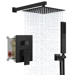 Mezclador de ducha fría y caliente para baño negro caliente en lluvia montada en la pared Juego de ducha cuadrada oculta Lluvia sin barra deslizante