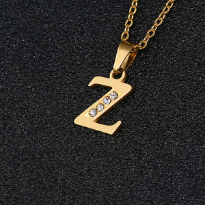 Moda nueva chica estudiante pareja novias 26 suerte oro inglés letra colgante Acero inoxidable collares iniciales - Product Image 4