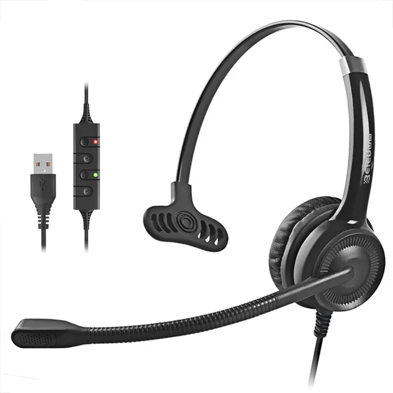 Factory Wholesale Mono Earphone Noise Cancelling Headphone Call Center Headset Auriculares Con Cable With Mic USB For Office