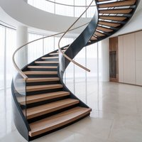 Escalier courbe DBM avec rampe en bois, construction en acier inoxydable/galvanisé, design moderne, durable, écologique, marches flottantes
